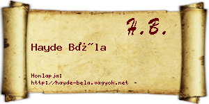 Hayde Béla névjegykártya
